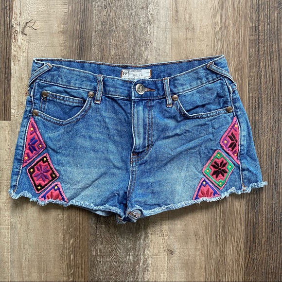 Free People Patchwork Cut Off Jean Shorts